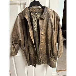 Womens Vera Pelle Italian Leather Jacket Bomber Size 44 Italy Large